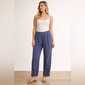 VIA SETA by Sandra Harris 100% Silk Pants XL Blue Elastic Waist Relaxed Lounge